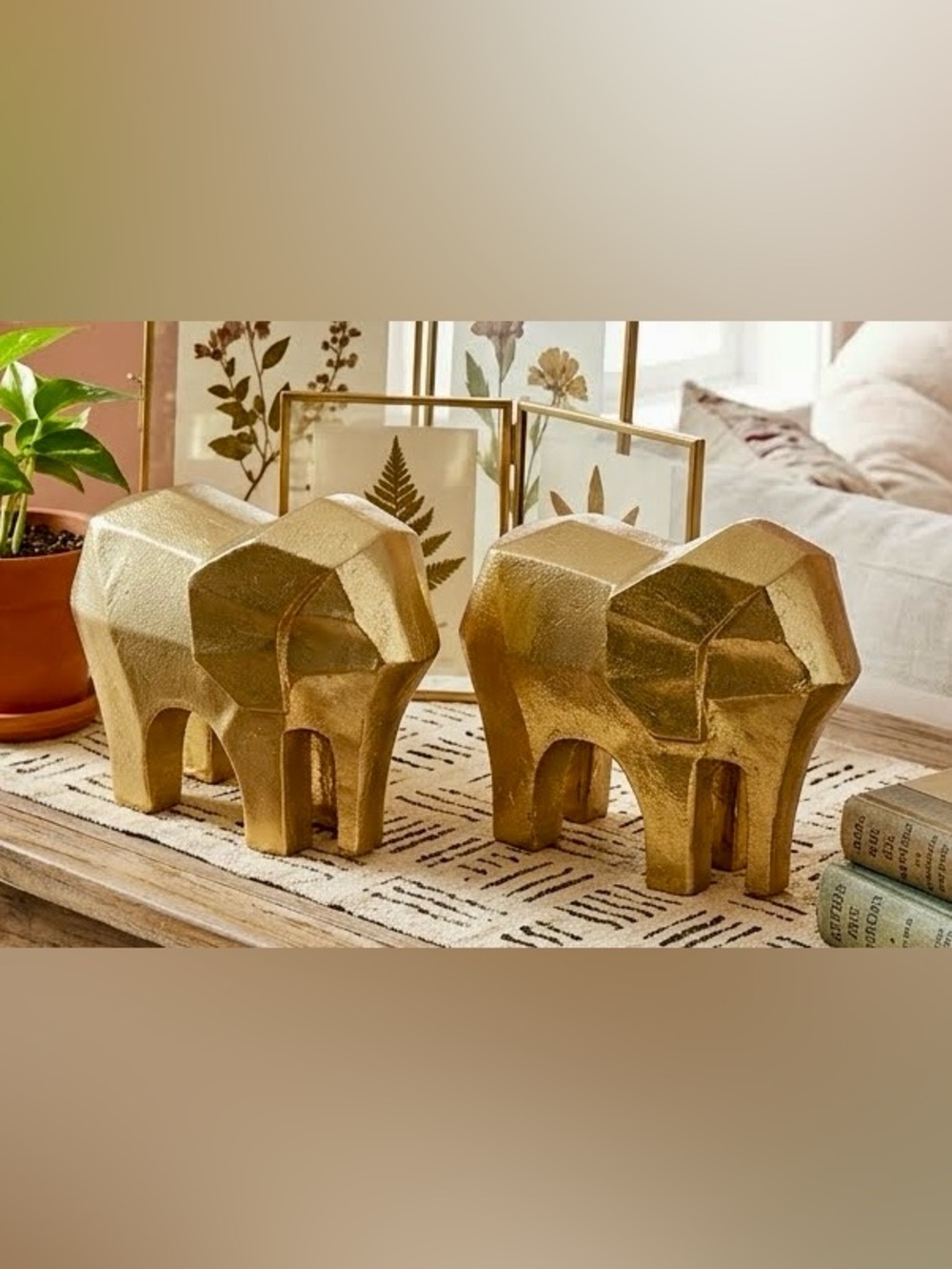 Project 62 Gold Metal Geometric Elephant Statues - Set of 2